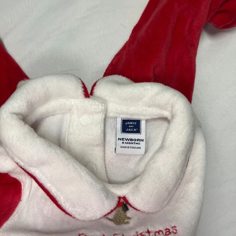 Janie and Jack Newborn Red Velour First Christmas Bodysuit